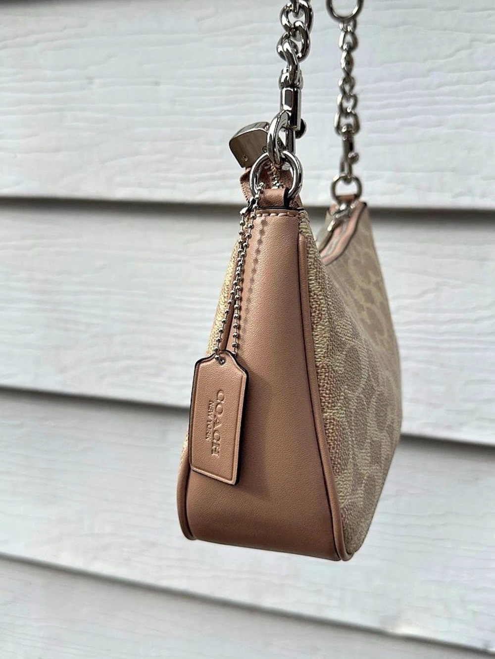 Coach Teri Shoulder Bag In Signature Canvas NWOT Silver/Tan/Taupe - Picture 5 of 11